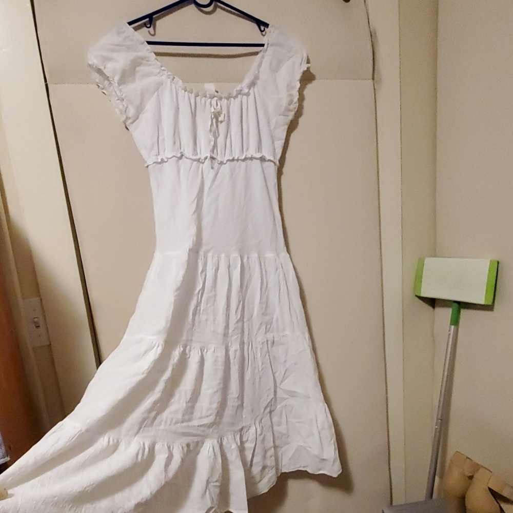 White calf-length peasant dress